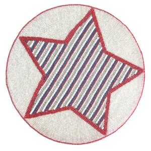 4th Of July Beaded Placemats Set of 2 Summer Beach House Red White Blue 14" Rd